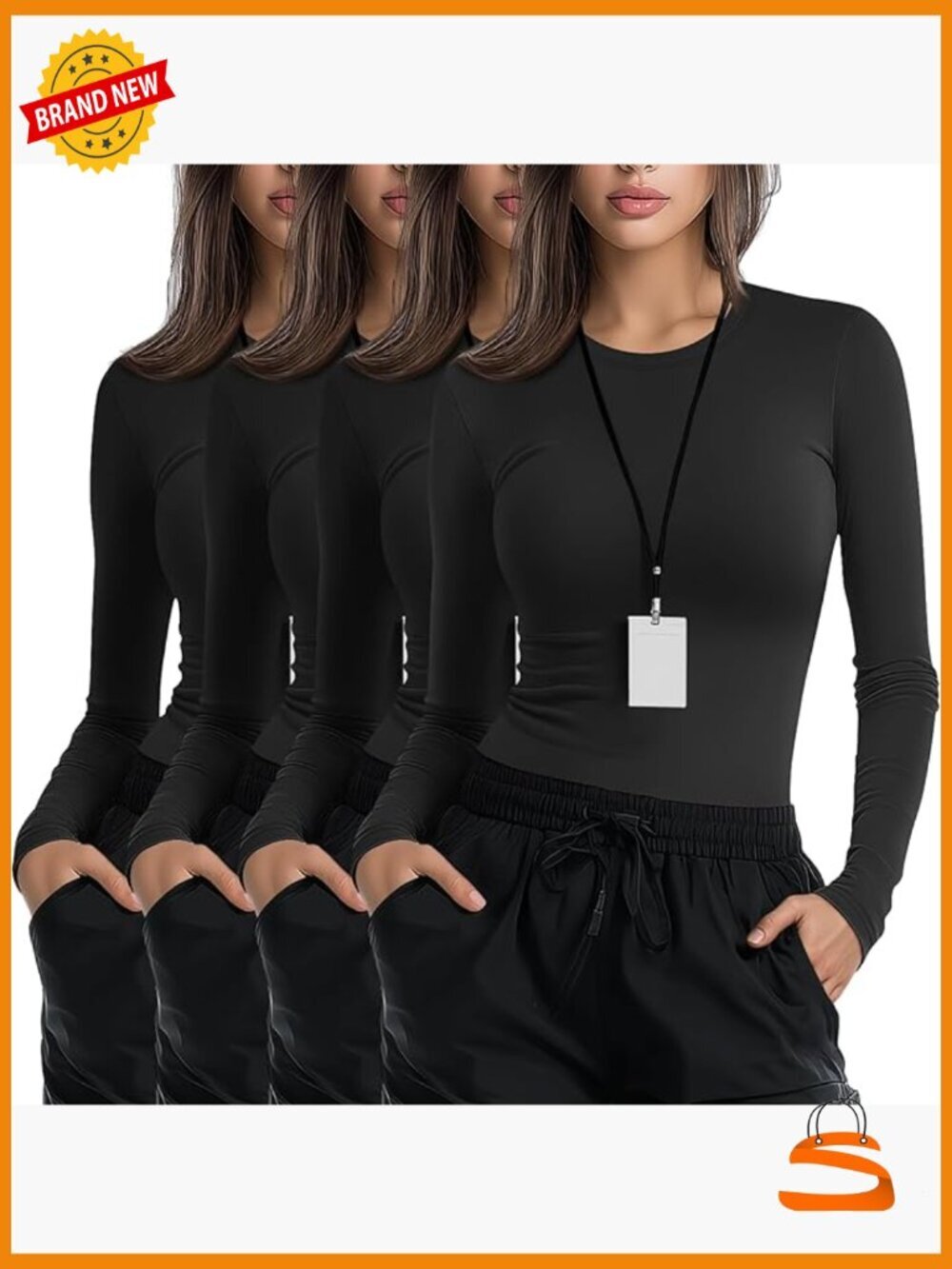 4 Pack Women's Long Sleeve Underscrub Tops Slim Fit Crewneck Nurse Tees